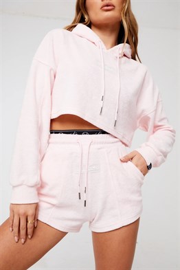 Soft Havlu Kumaş   Kısa Crop Sweat-Pembe
