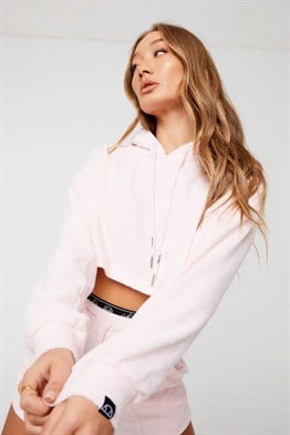 Soft Havlu Kumaş   Kısa Crop Sweat-Pembe