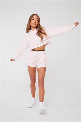 Soft Havlu Kumaş   Kısa Crop Sweat-Pembe