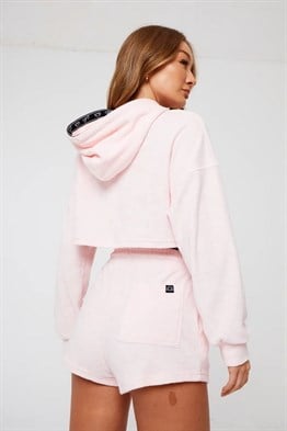 Soft Havlu Kumaş   Kısa Crop Sweat-Pembe