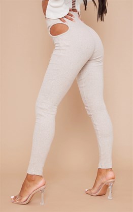 Triko Yanları Acık Taty Pantolon-Bej