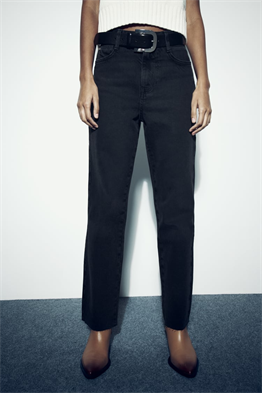 Unisex Eskitme Yüksek bel Jean-Siyah