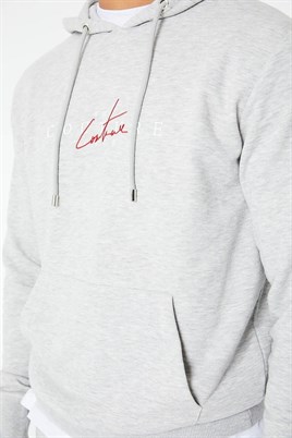 Unisex İmza Logo Kapişonlu Sweat-Gri