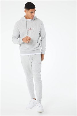 Unisex İmza Logo Kapişonlu Sweat-Gri