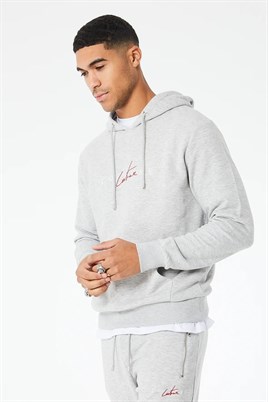 Unisex İmza Logo Kapişonlu Sweat-Gri