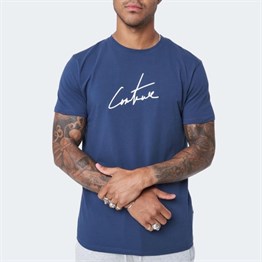 Unısex İmza Nakışlı T shirt-Lacivert