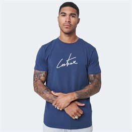 Unısex İmza Nakışlı T shirt-Lacivert