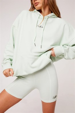 Unisex Oversize  Plastik Baskılı Sweat-Su Yeşili