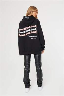 Unisex Oversize Dont Look Back  Kapişonlu  Sweat-Siyah