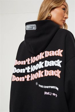 Unisex Oversize Dont Look Back  Kapişonlu  Sweat-Siyah