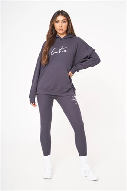 Unisex Oversize Fitilli Kumaş Sweat-Antrasit