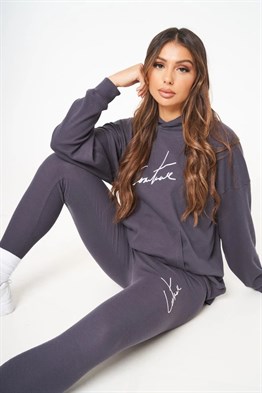 Unisex Oversize Fitilli Kumaş Sweat-Antrasit