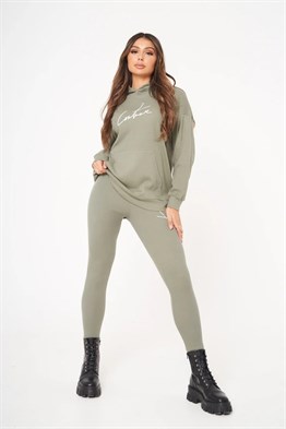 Unisex Oversize Fitilli Kumaş Sweat-Haki
