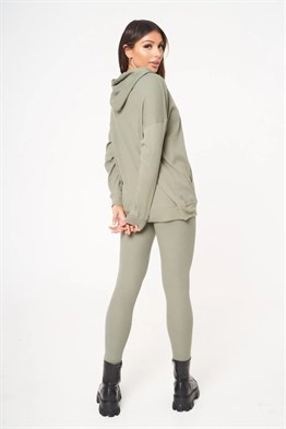 Unisex Oversize Fitilli Kumaş Sweat-Haki