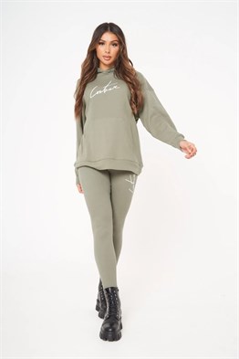 Unisex Oversize Fitilli Kumaş Sweat-Haki