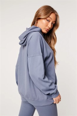 Unisex Oversize Fitilli Kumaş Sweat-İndigo Mavi