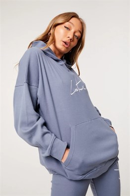 Unisex Oversize Fitilli Kumaş Sweat-İndigo Mavi