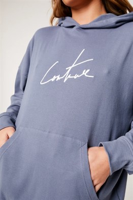 Unisex Oversize Fitilli Kumaş Sweat-İndigo Mavi