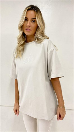 Unısex Oversize Nakışlı T shirt-Krem