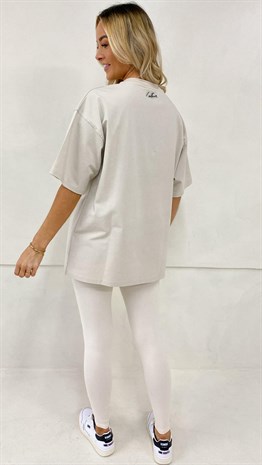 Unısex Oversize Nakışlı T shirt-Krem
