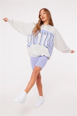 Unisex Oversize Yazı Baskılı ı Sweat-Gri