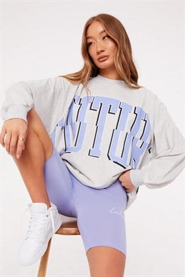 Unisex Oversize Yazı Baskılı ı Sweat-Gri