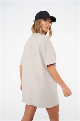 Unisex Oversize Yıkamalı  T shirt-Bej