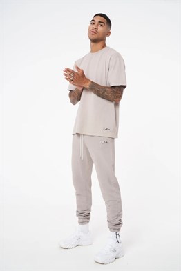 Unisex Oversize Yıkamalı  T shirt-Bej