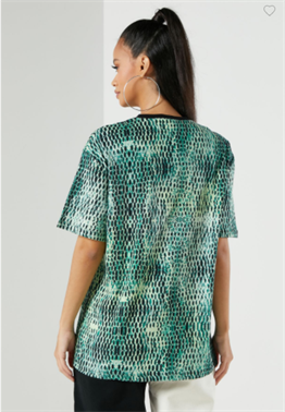 Unisex Oversize Yılan Baskılı  T shirt-Yeşil