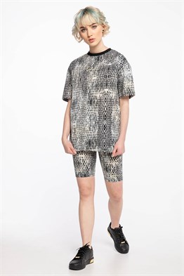 Unisex Oversize Yılan Baskılı  T shirt-Beyaz