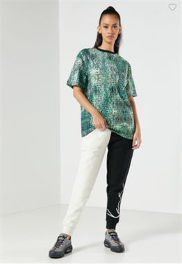 Unisex Oversize Yılan Baskılı  T shirt-Yeşil