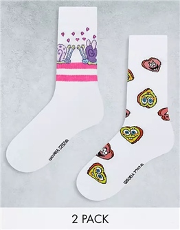 Unisex Valentines SpongeBob Sports Socks Çorap 2 Çift-Beyaz