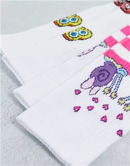 Unisex Valentines SpongeBob Sports Socks Çorap 2 Çift-Beyaz