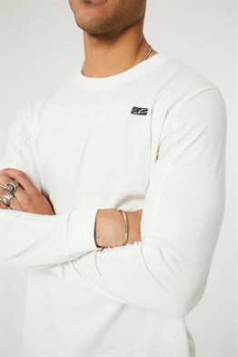 Uzun Kollu Dikiş Şeritli   T shirt-Bej