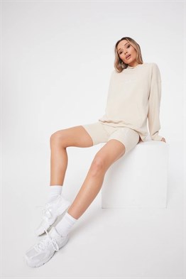 Waffle Kumaş ı Kapişonlu  Sweat-Bej