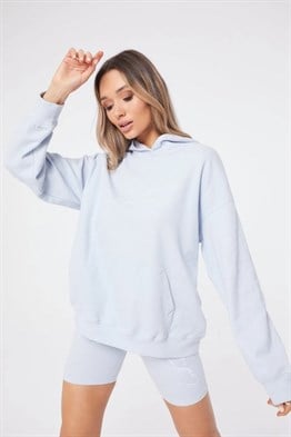 Waffle Kumaş ı Kapişonlu  Sweat-Mavi