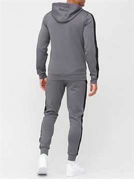 Yandan Şeritli  Scuba Kapişonlu Sweat-Gri