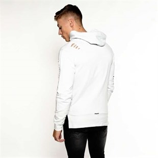 Yırtıklı Kapişonlu  Sweat-Kirli Beyaz