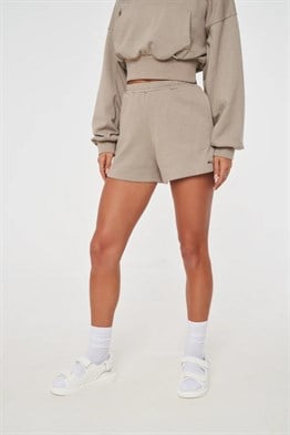 Yüksek Bel Rahat Kesim  Kısa Şort-Vizon