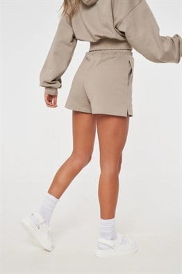Yüksek Bel Rahat Kesim  Kısa Şort-Vizon
