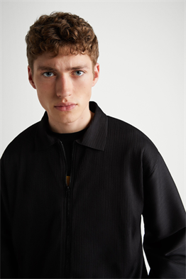 ZR Fitilli Kumaş Fermuarlı  Kapişonlu Sweat-Siyah