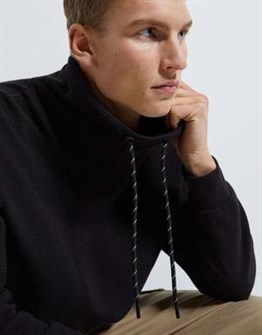 ZR Oversize Çizgili Boğazlı  Sweat-Siyah