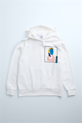 ZR Premium Baskılı  Kapişonlu Sweat-Kirli Beyaz
