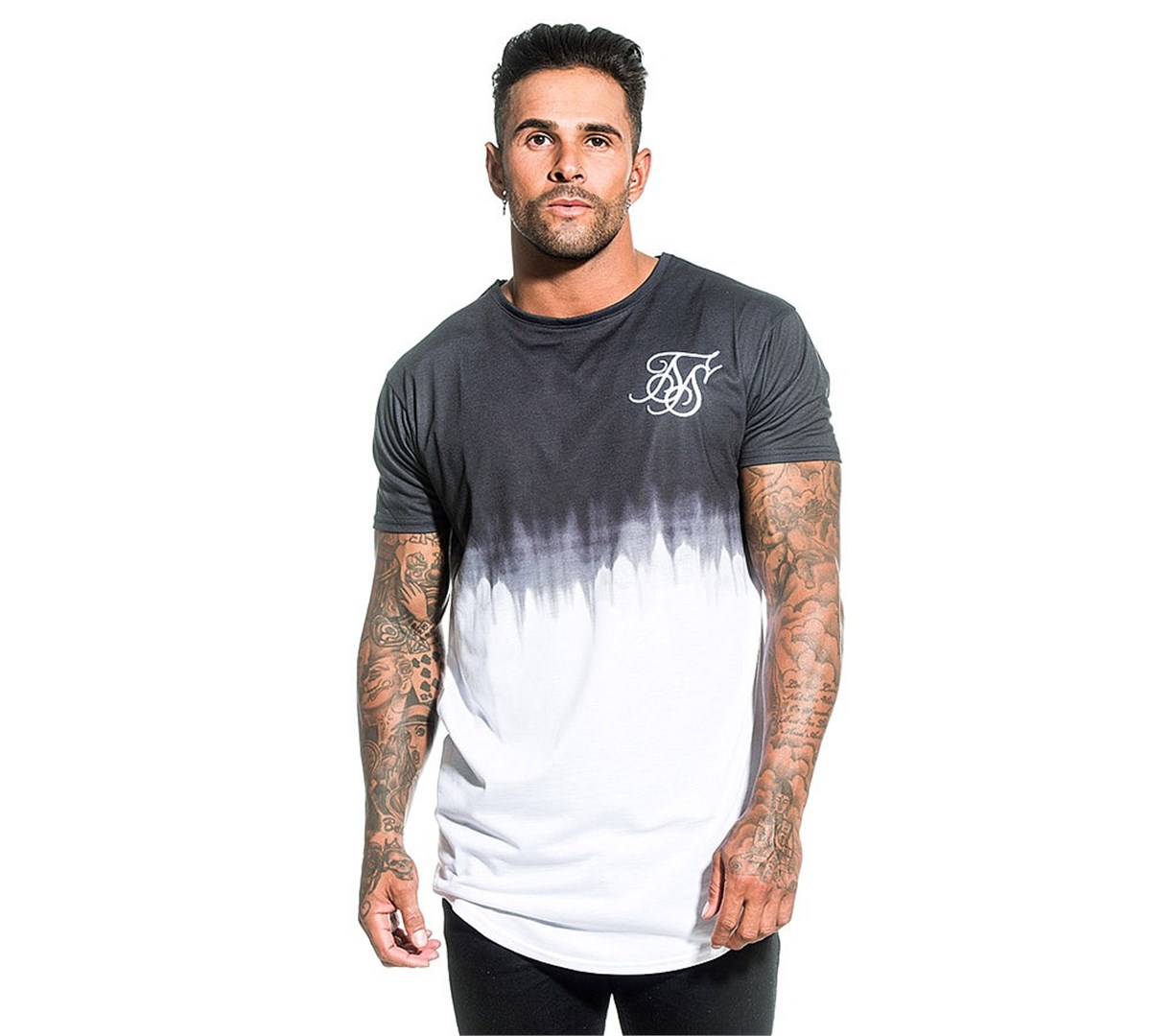 Altı Kavisli Çift Renk T-Shirt Siyah-Beyaz