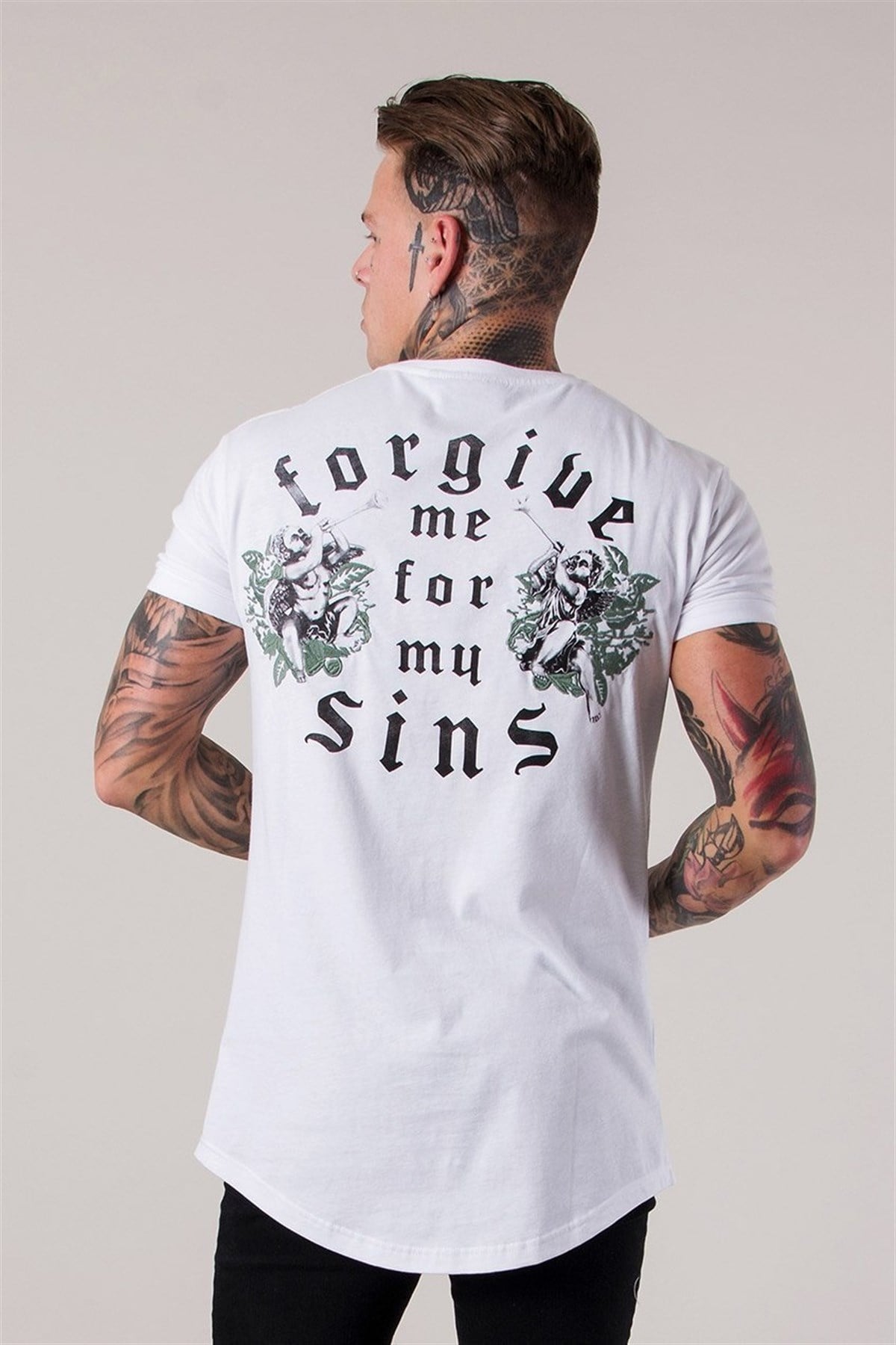 Arkası Forgive Baskılı  T Shirt Beyaz