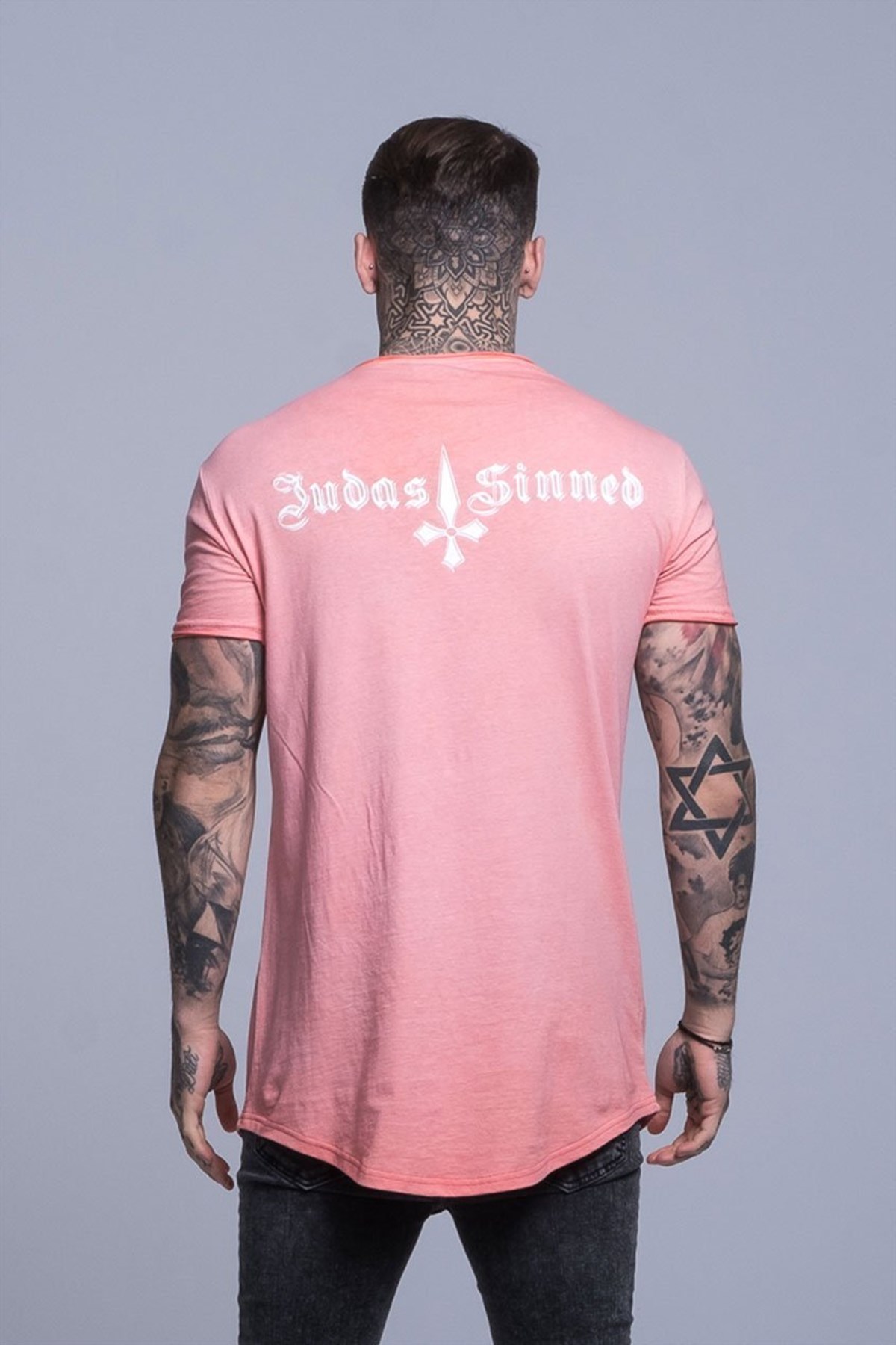 Arkası Plastik BAskılı Yıkamalı T Shirt Pembe