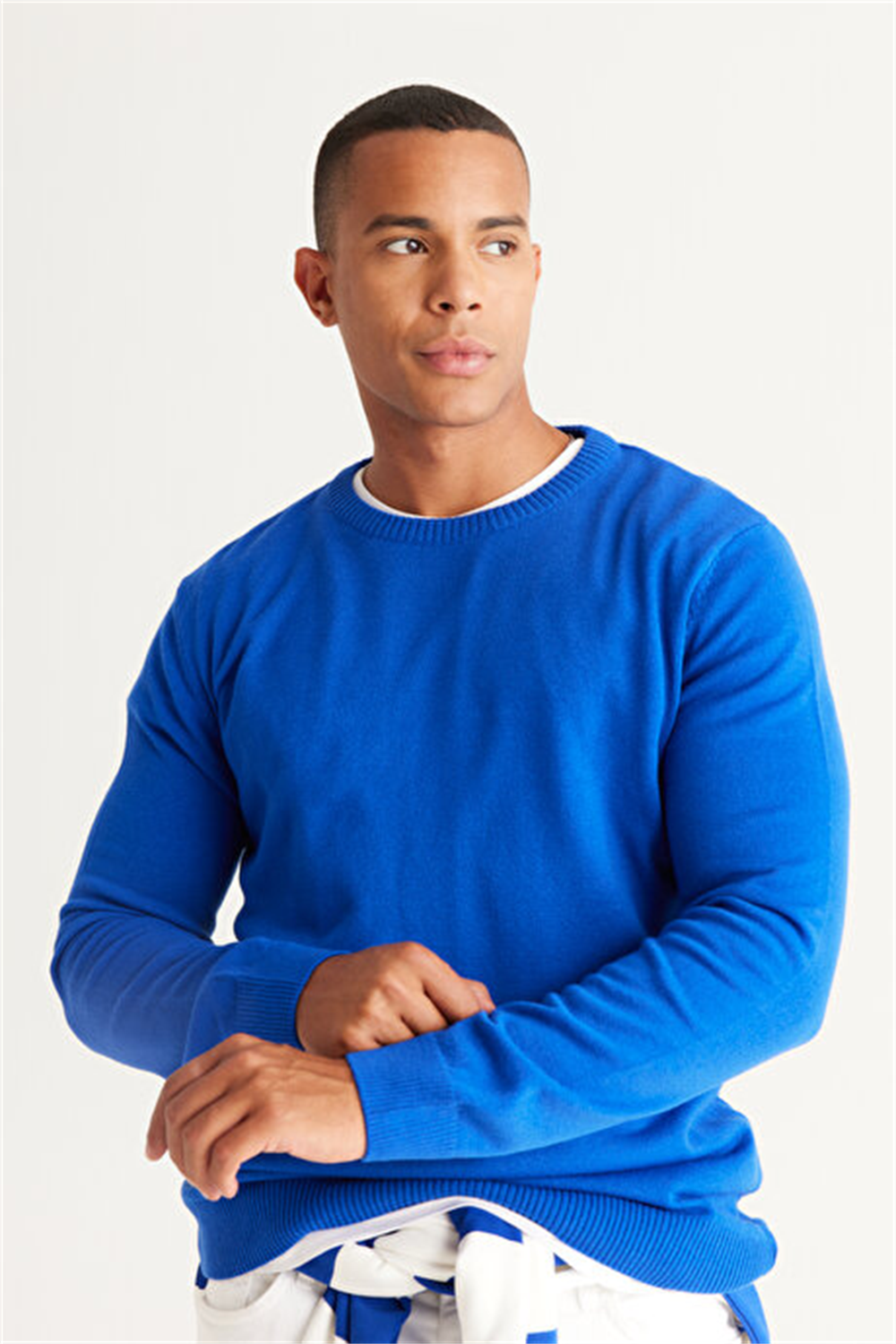 Basic L/S Triko Tshirt-Saks Mavi