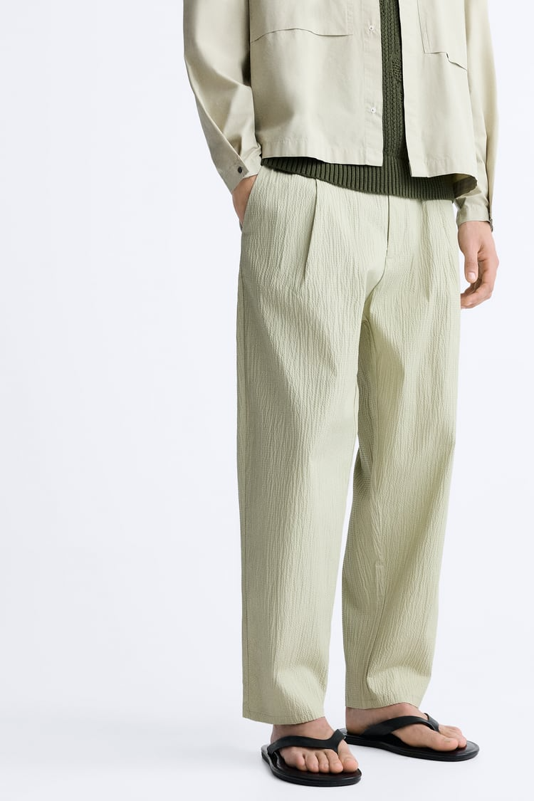 Beli Lastikli Bol Gofre Pantolon-Mint Yeşili