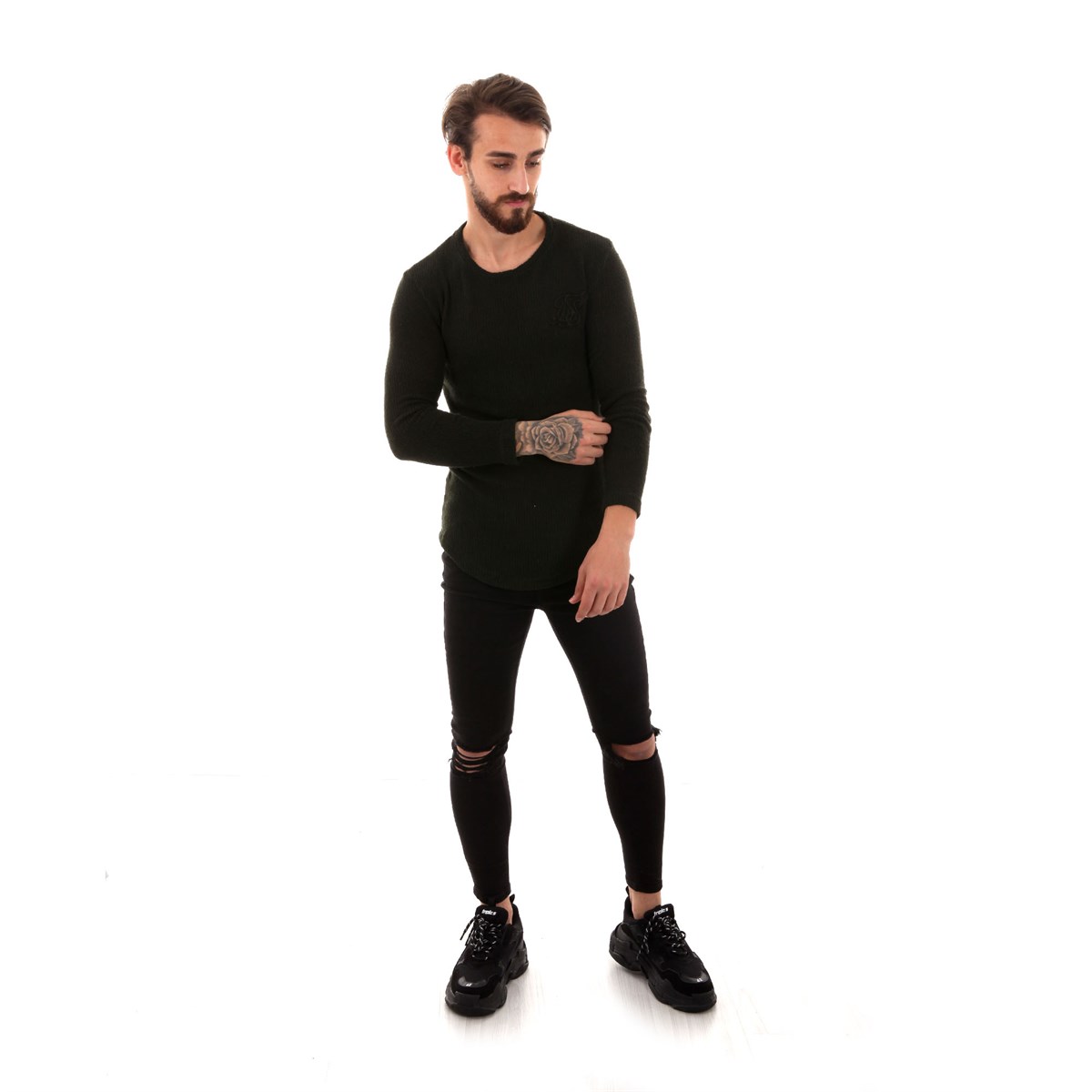 Bisiklet Yaka  Long Triko Sweat Siyah