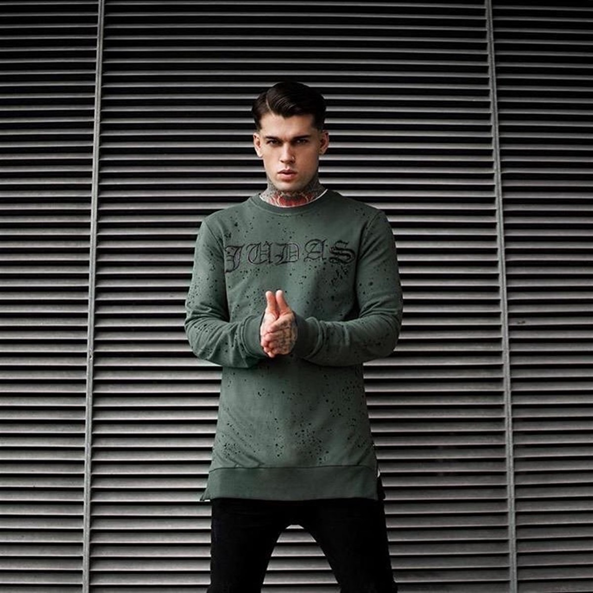 Boya Baskılı Long Sweat Siyah